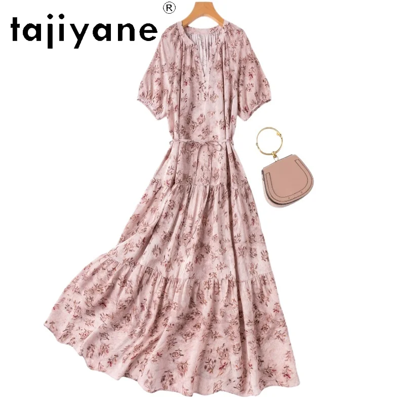 TAJIYANE 100% Mulberry Silk Long Dresses for Women Pink Floral Print V-Neck Dress Summer Vacation Frocks Woman Clothes 2026 원피스
TAJIYANE 100% Mulberry Silk Long Dresses for Women Pink Floral Print V-Neck Dress Summer Vacation Frocks Woman Clothes 2026 원피스