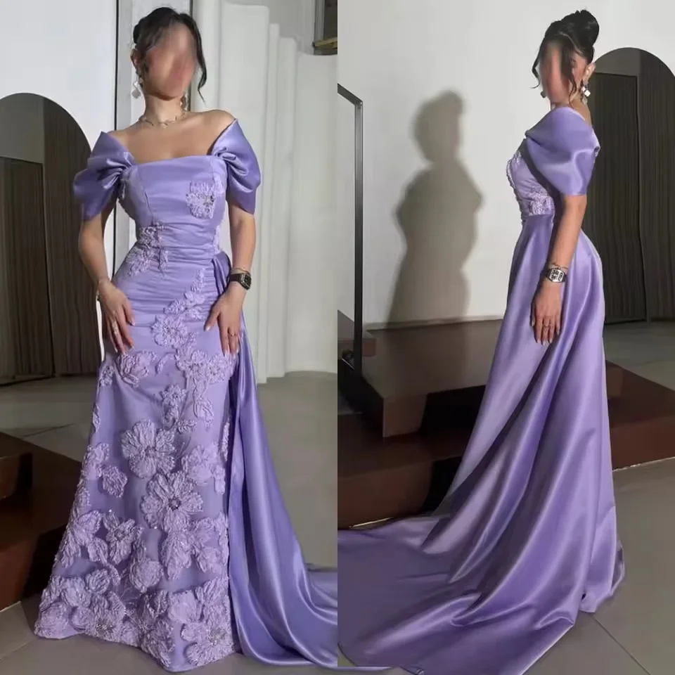 Customized Princess Sleeve Square Neck Purple Lace Evening Dresses Satin Long Prom Dress Luxury Birthday Dress With Court Traini
Customized Princess Sleeve Square Neck Purple Lace Evening Dresses Satin Long Prom Dress Luxury Birthday Dress With Court Traini