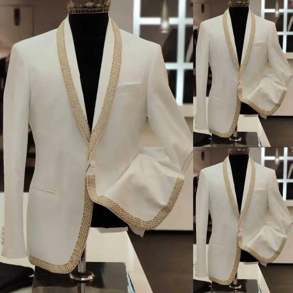 Classic Fit Wedding Tuxedos Pearls 2 Piece Set Jacket Pants Men Suit One Button Party Show Prom Male Wear Suits Customized
Classic Fit Wedding Tuxedos Pearls 2 Piece Set Jacket Pants Men Suit One Button Party Show Prom Male Wear Suits Customized