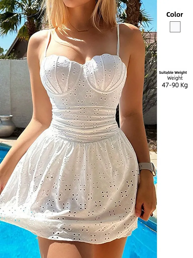 Sexy Gathered Steel Ring Swimsuit Women's High-End White Skirt Conservative Swimming Costume Holiday Hot Spring Winter
Sexy Gathered Steel Ring Swimsuit Women's High-End White Skirt Conservative Swimming Costume Holiday Hot Spring Winter