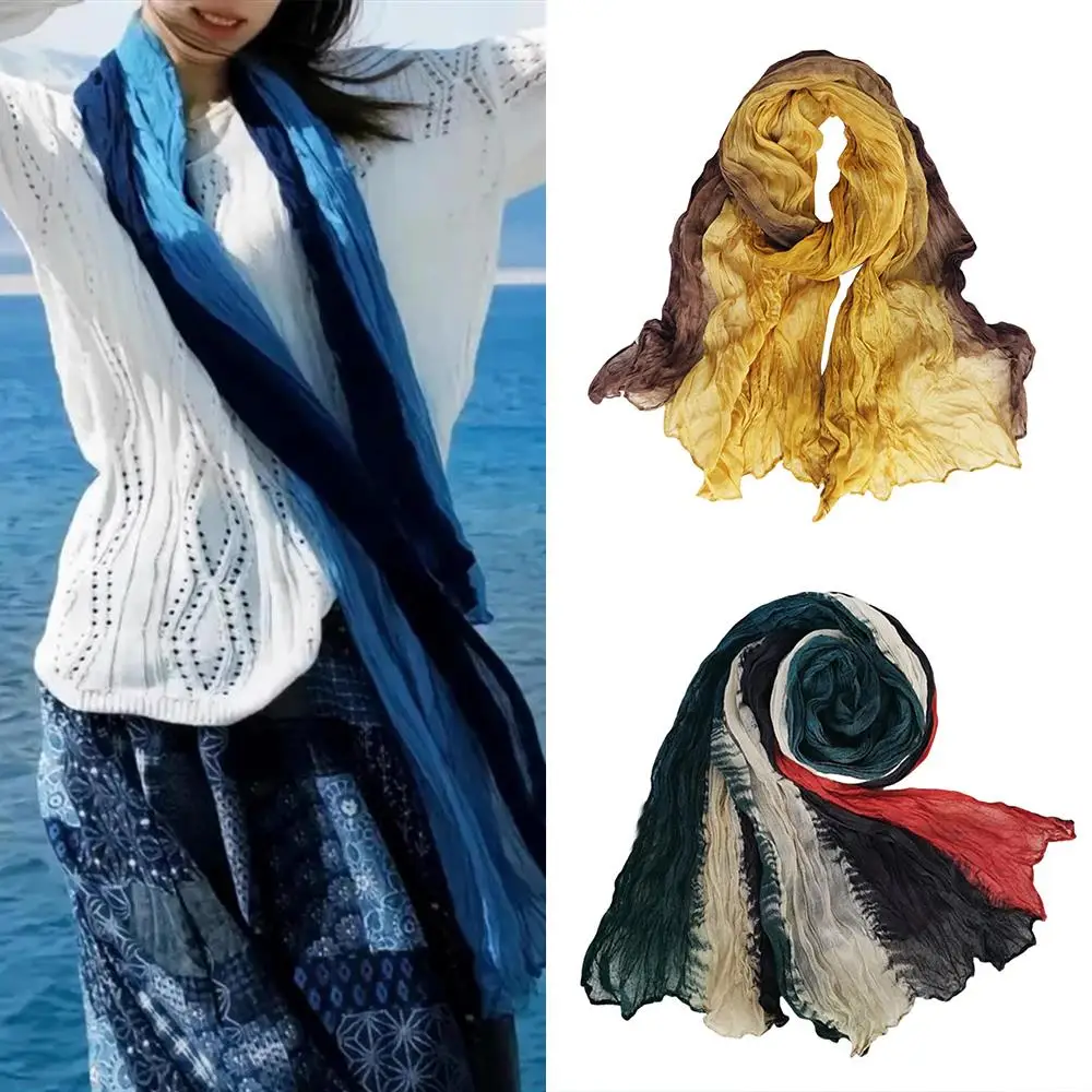 Cotton Hemp Muffler Pleated Scarves Windproof Headscarf Thin Breathable Shawl Colorful Wrap Gradient Color Hijab Women Scarf 
Cotton Hemp Muffler Pleated Scarves Windproof Headscarf Thin Breathable Shawl Colorful Wrap Gradient Color Hijab Women Scarf