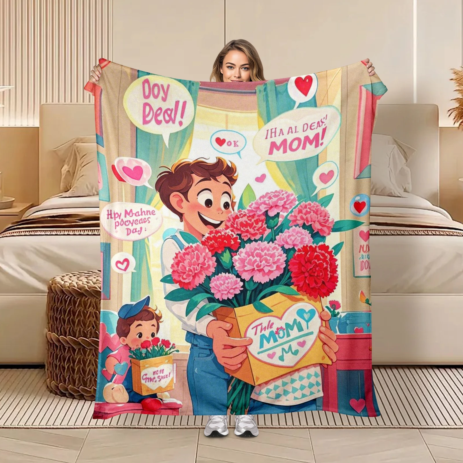 Thoughtfully Designed Mothers Day Flannel Blanket With Beautiful Cartoon Flowers And Heartfelt Wishes
Thoughtfully Designed Mothers Day Flannel Blanket With Beautiful Cartoon Flowers And Heartfelt Wishes