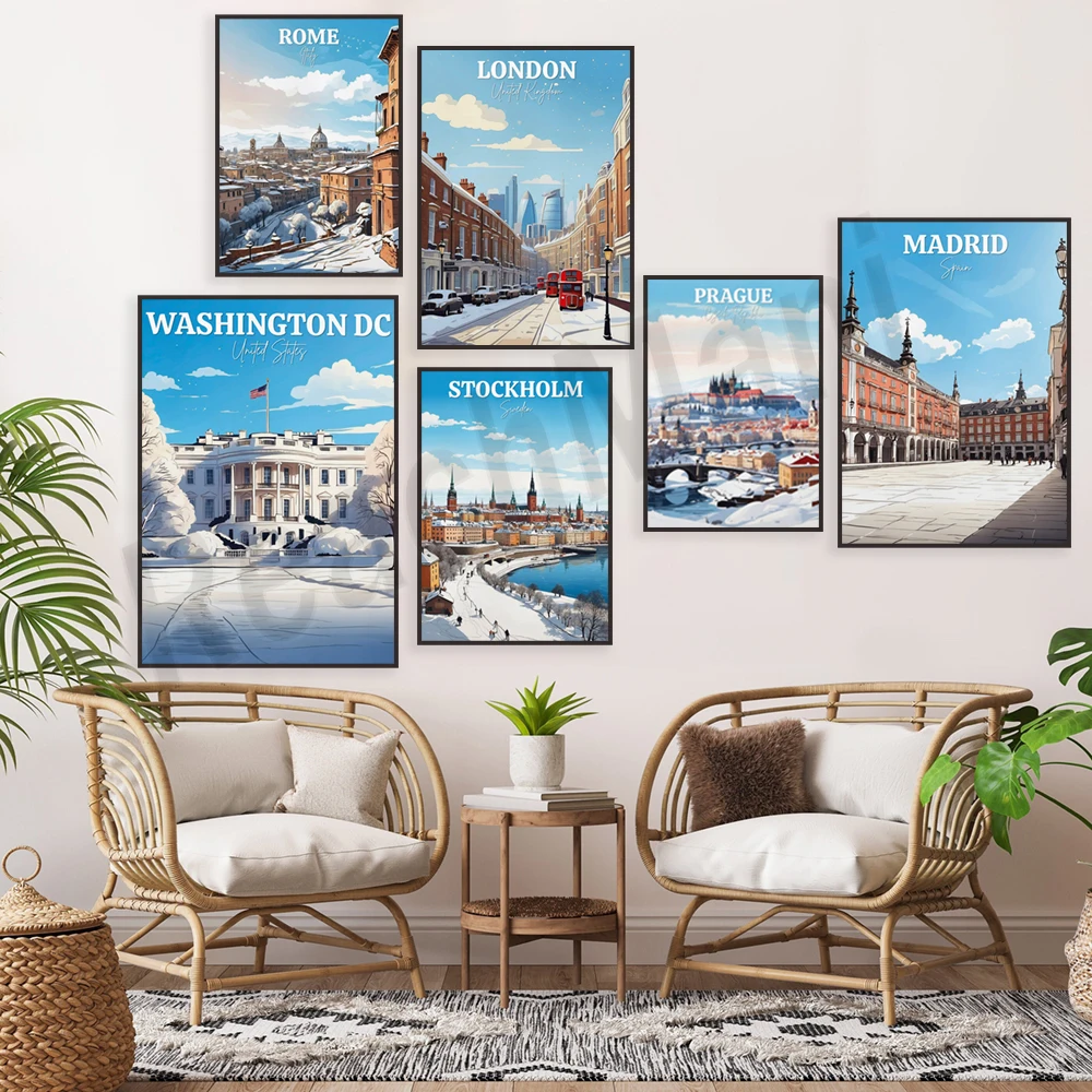 Winter travel posters for Warsaw, Stockholm, Toronto, Prague, Paris, Oslo, New York City, Madrid, London, Washington DC, Utrecht
Winter travel posters for Warsaw, Stockholm, Toronto, Prague, Paris, Oslo, New York City, Madrid, London, Washington DC, Utrecht