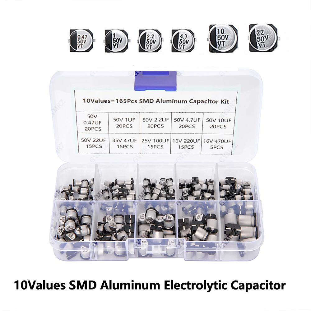 165PCS 10Values SMD Aluminum Electrolytic Capacitor Sample Box - Assorted Kit for Electronics DIY Repair Projects Assorted Kit
165PCS 10Values SMD Aluminum Electrolytic Capacitor Sample Box - Assorted Kit for Electronics DIY Repair Projects Assorted Kit