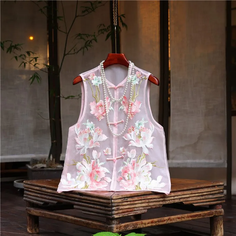 New Chinese women's dress national style vest heavy industry embroidery silk organza disc blouse
New Chinese women's dress national style vest heavy industry embroidery silk organza disc blouse