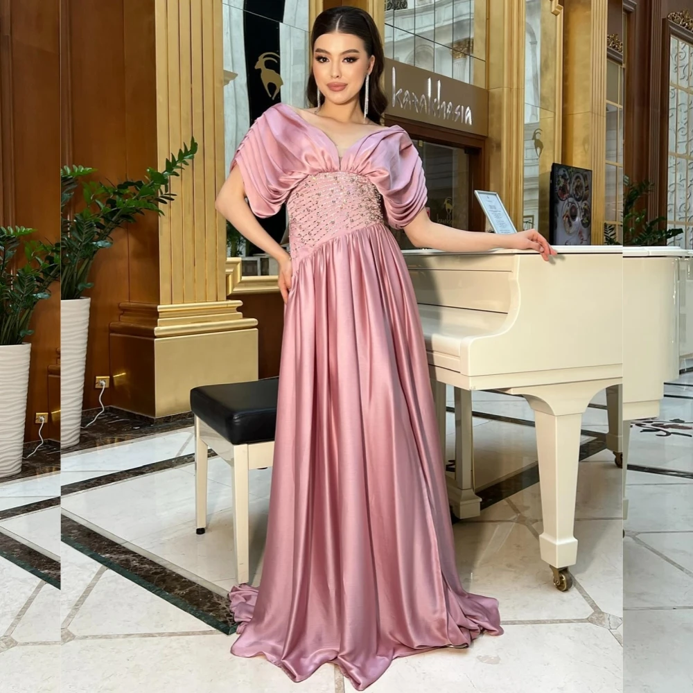 Exquisite Satin Pleat Ruched Rhinestone A-line V-neck Long Dresses Prom Dresses Classic Modern Style Elegant Simple Formal
Exquisite Satin Pleat Ruched Rhinestone A-line V-neck Long Dresses Prom Dresses Classic Modern Style Elegant Simple Formal