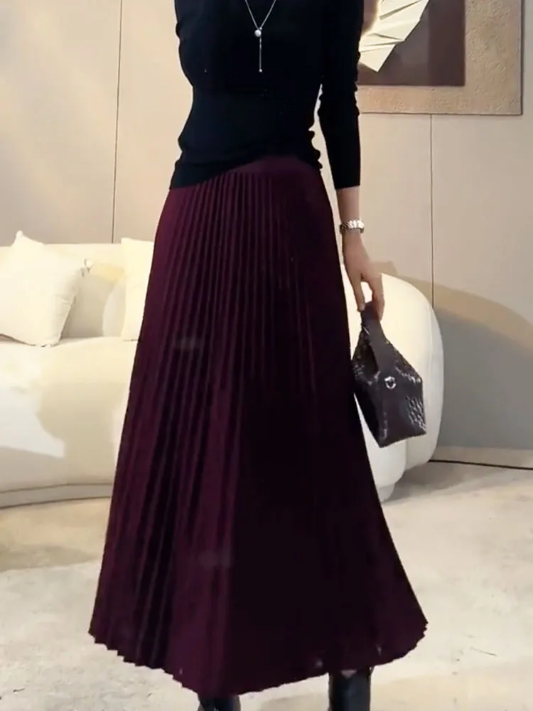 Korean Sle Wine Red Drapey f Skirt High Waist Ele Long Dr Vintage Design Sensation Autumn New Arrival Women's Skirt
Korean Sle Wine Red Drapey f Skirt High Waist Ele Long Dr Vintage Design Sensation Autumn New Arrival Women's Skirt