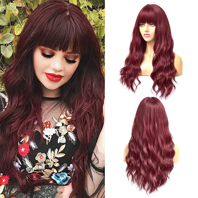European and American style women's , burgundy, long wavy hair with bangs, synthetic fiber wig 99j wigs
European and American style women's , burgundy, long wavy hair with bangs, synthetic fiber wig 99j wigs