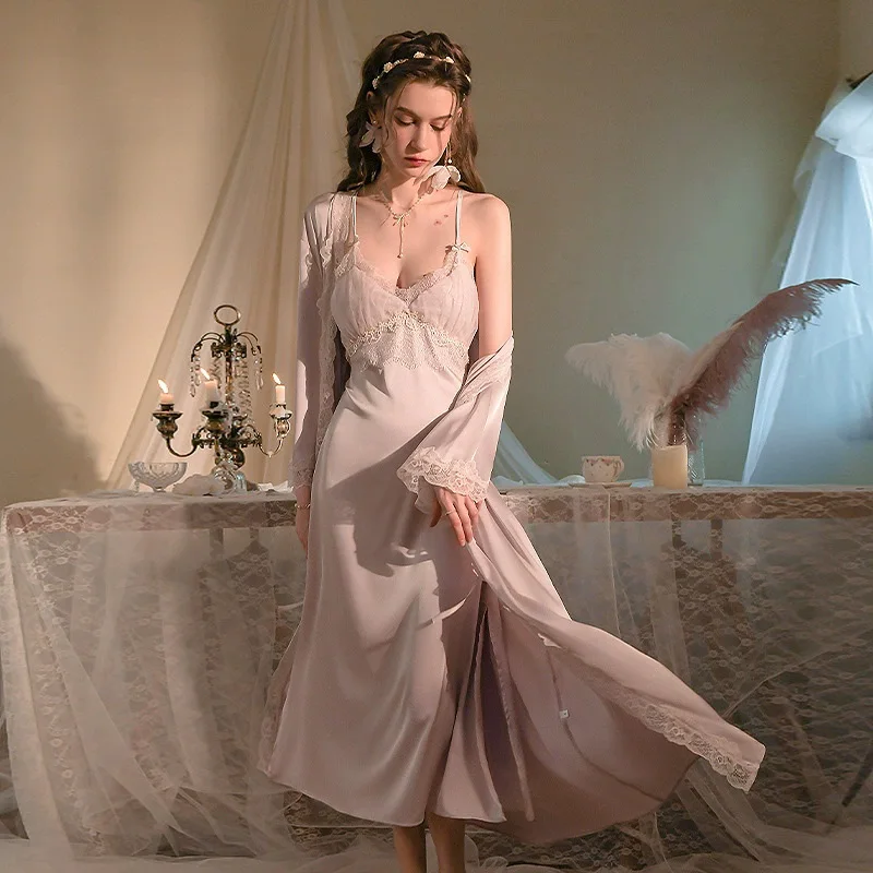 Sexy Women Set Long Nightgown Patchwork Lace Suspender Nightdress Lingerie Negligee Female Kimono Gown Satin Bathrobe Home Wear
Sexy Women Set Long Nightgown Patchwork Lace Suspender Nightdress Lingerie Negligee Female Kimono Gown Satin Bathrobe Home Wear