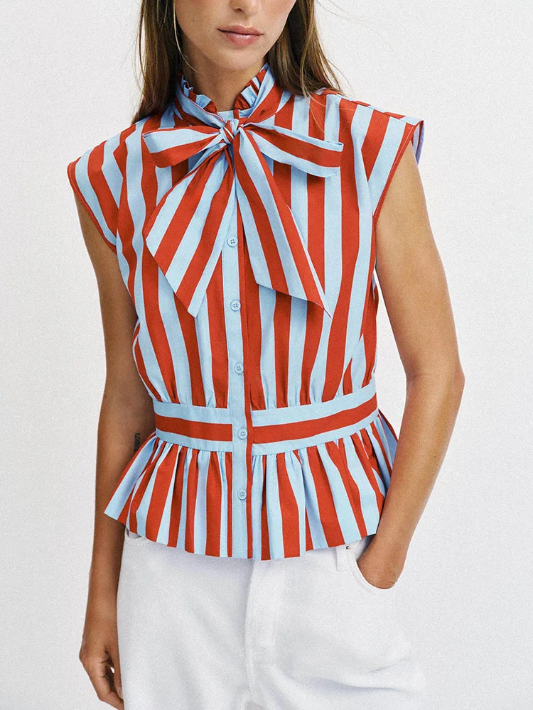 Simple Summer New Women's Shirt Sleeveless Stand Collar Knot Striped Design ZA2026 Trendy Ethnic Style for Young La...
Simple Summer New Women's Shirt Sleeveless Stand Collar Knot Striped Design ZA2026 Trendy Ethnic Style for Young La...