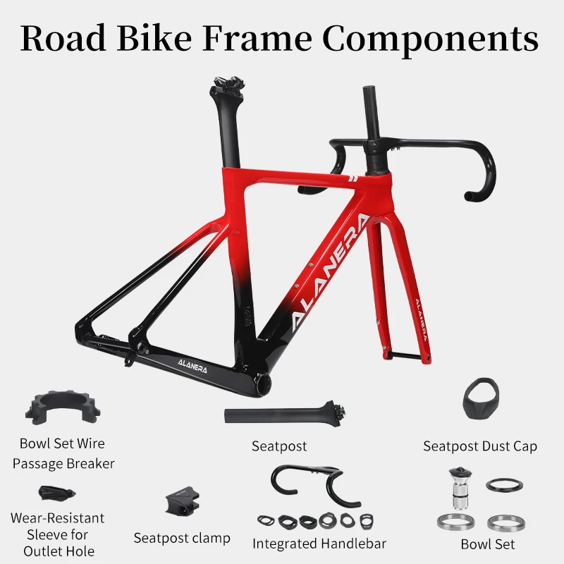 Black and red ALANERA wind breaking high-strength T800 carbon fiber road bike frame road bike carbon frame disc brake
Black and red ALANERA wind breaking high-strength T800 carbon fiber road bike frame road bike carbon frame disc brake