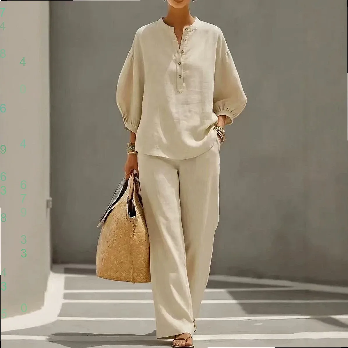 Linen Blend Loose Casual Matching Set Women Bubble Sleeve Wide Leg Pants Jumpsuit Playsuit
Linen Blend Loose Casual Matching Set Women Bubble Sleeve Wide Leg Pants Jumpsuit Playsuit