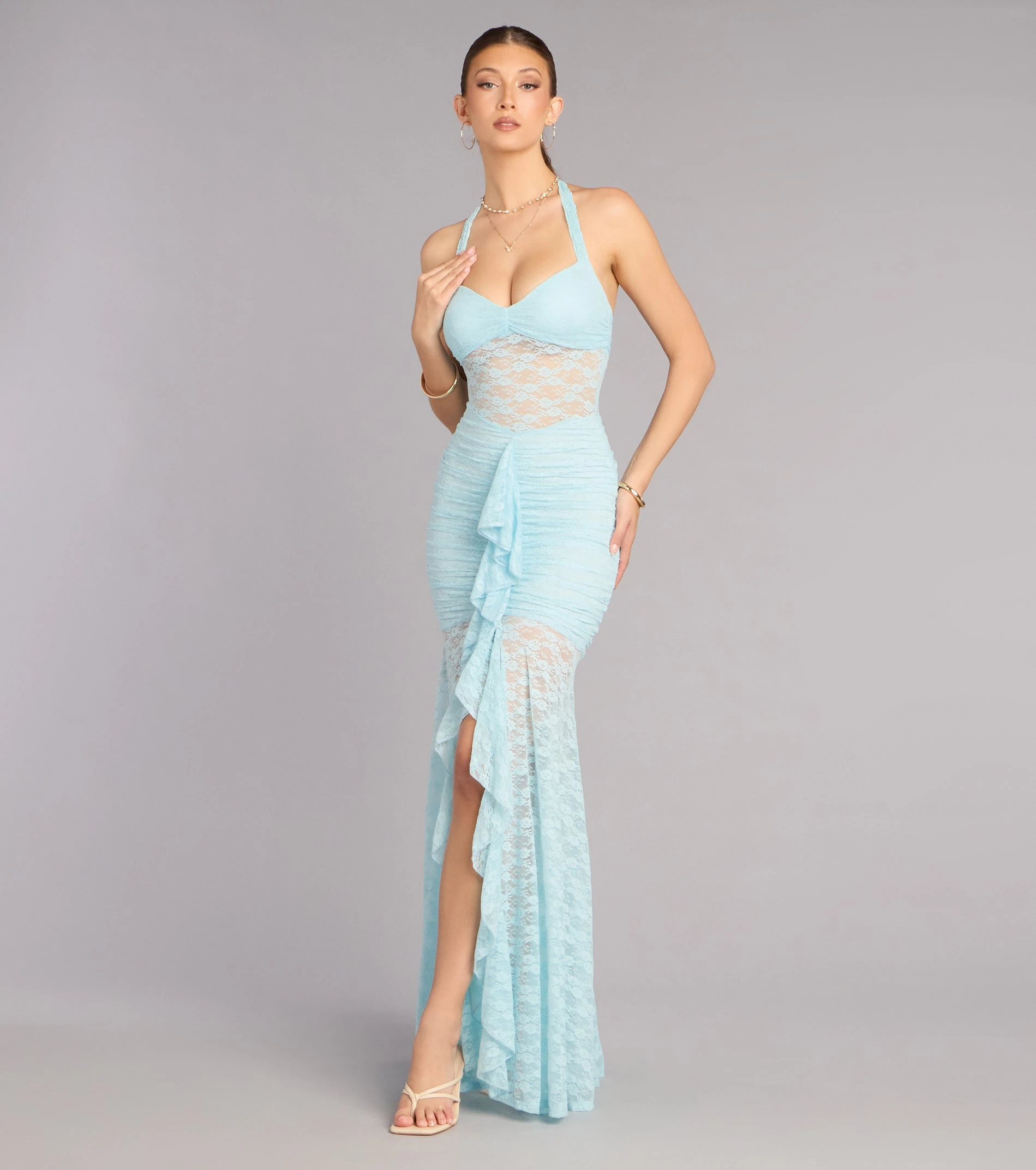 EGS Elegant Lace Draped Ruched Sexy Maxi Dress Women Summer Patchwork Halter Sleeveless Backless Bodycon Club Long Dress
EGS Elegant Lace Draped Ruched Sexy Maxi Dress Women Summer Patchwork Halter Sleeveless Backless Bodycon Club Long Dress