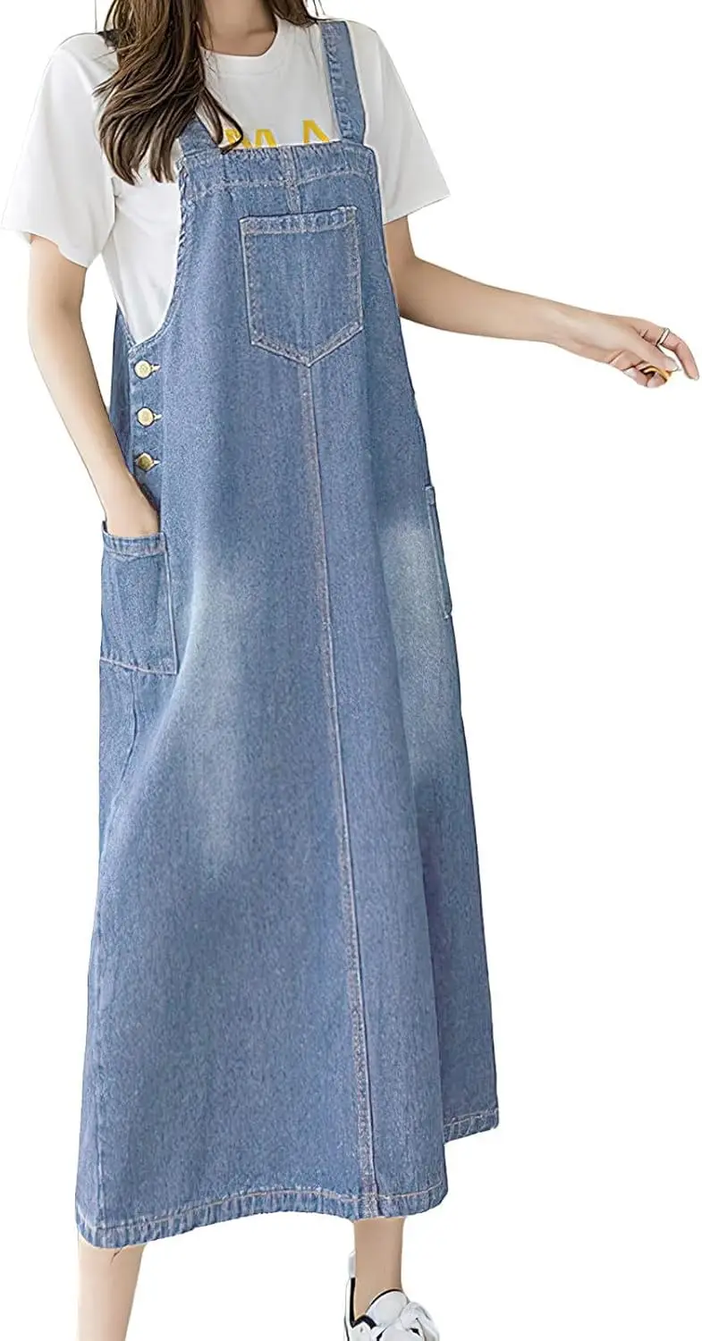 Women's Patchwork Denim Bib Overall Casual Button Jean Maxi Long Pinafore Dress with Pocket
Women's Patchwork Denim Bib Overall Casual Button Jean Maxi Long Pinafore Dress with Pocket