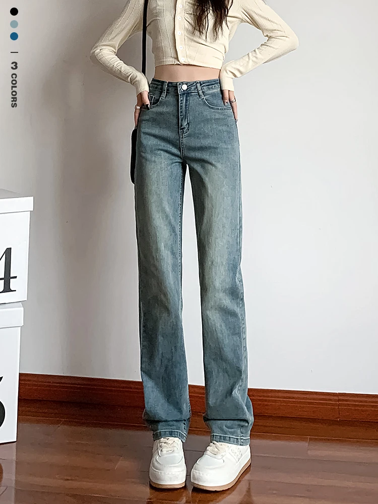 2024 Autumn Women's Straight Jeans Retro High Waist Loose Stretch Denim Pants Fashion Korean Trousers Lady Clothes Black Blue
2024 Autumn Women's Straight Jeans Retro High Waist Loose Stretch Denim Pants Fashion Korean Trousers Lady Clothes Black Blue