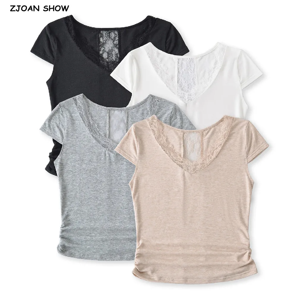 2025 Summer Women Spliced Lace Short Sleeve T-shirt Ruched Waist Sheer Perspective Hollow Out Back Backless Tee Crop Tank Girl
2025 Summer Women Spliced Lace Short Sleeve T-shirt Ruched Waist Sheer Perspective Hollow Out Back Backless Tee Crop Tank Girl