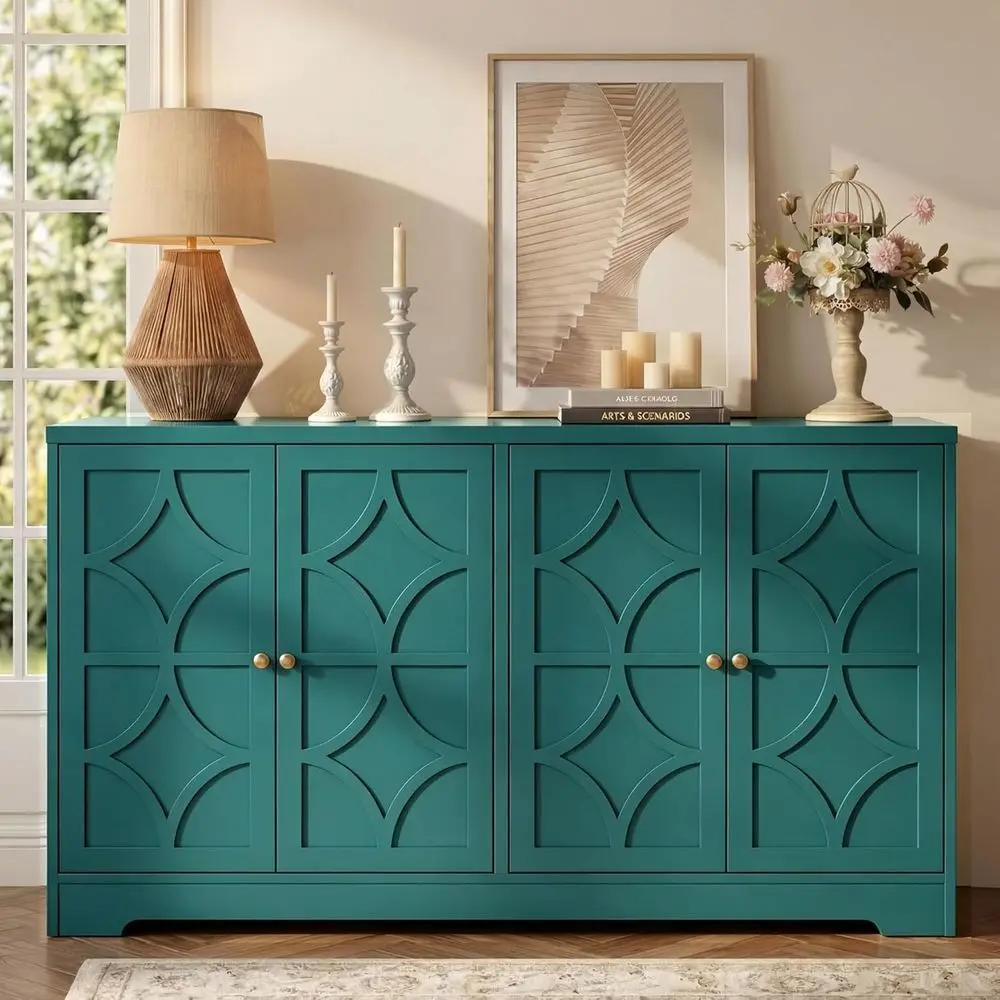 56 Turquoise Blue Sideboard with Storage and Carved Doors for Dining or Living Room
56 Turquoise Blue Sideboard with Storage and Carved Doors for Dining or Living Room