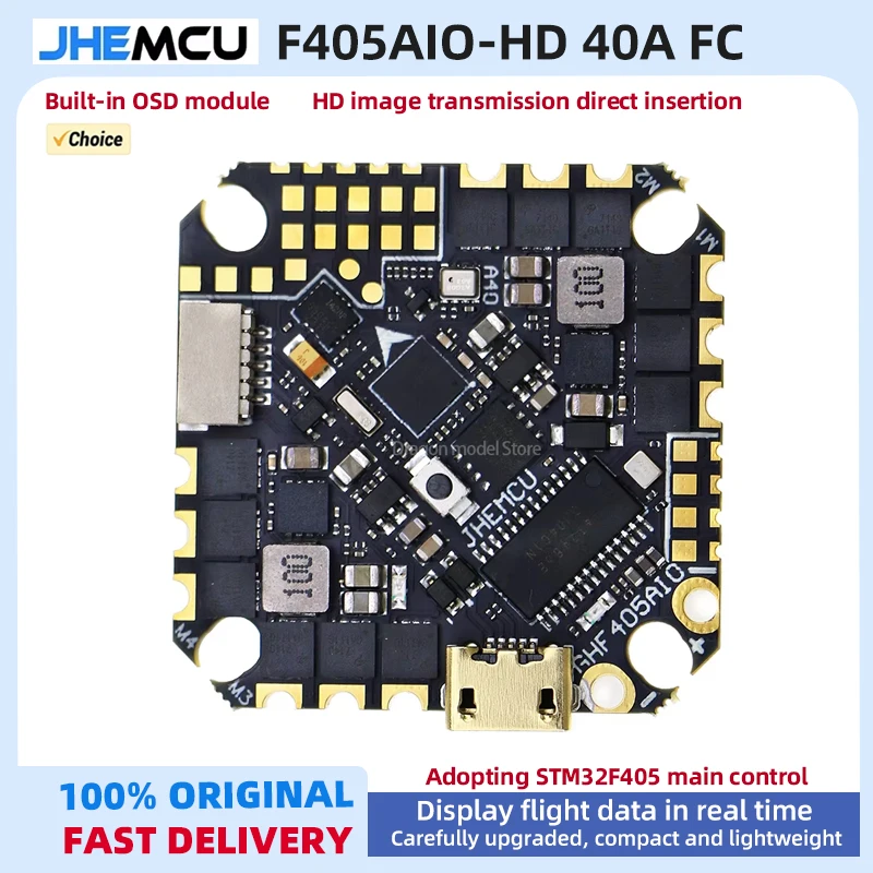 JHEMCU GHF405AIO-HD 40A F405 Baro OSD Dual BEC Flight Controller BLHELIS 40A 4in1 ESC 2-6S for FPV Freestyle Toothpick Drones
JHEMCU GHF405AIO-HD 40A F405 Baro OSD Dual BEC Flight Controller BLHELIS 40A 4in1 ESC 2-6S for FPV Freestyle Toothpick Drones