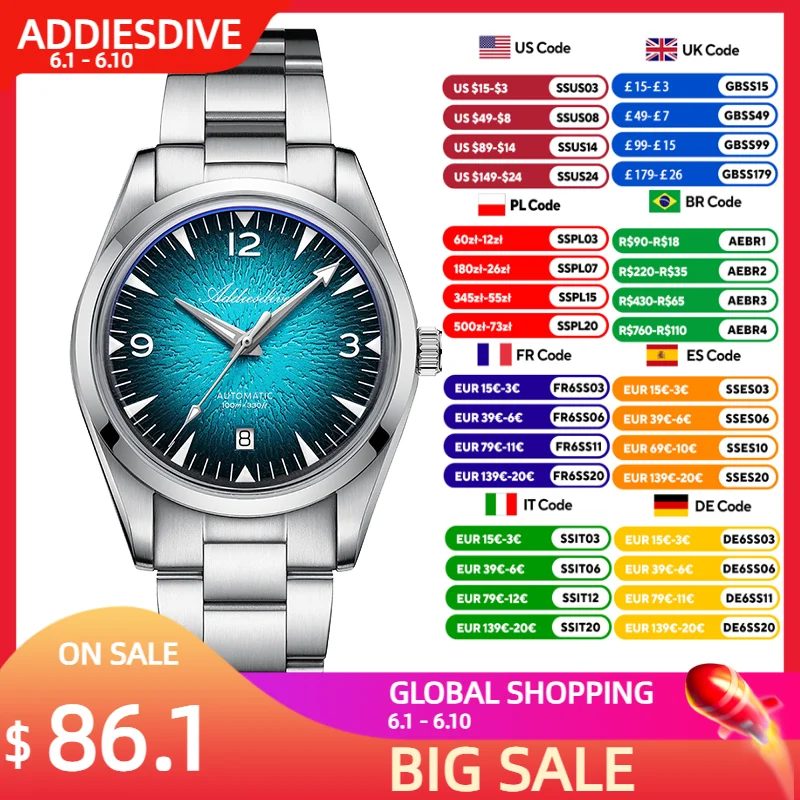 ADDIESDIVE New Automatic Watch Men 39mm Mechanical Wristwatch Domed Glass Super Luminous 100m Waterproof 316L Stainless Steel
ADDIESDIVE New Automatic Watch Men 39mm Mechanical Wristwatch Domed Glass Super Luminous 100m Waterproof 316L Stainless Steel