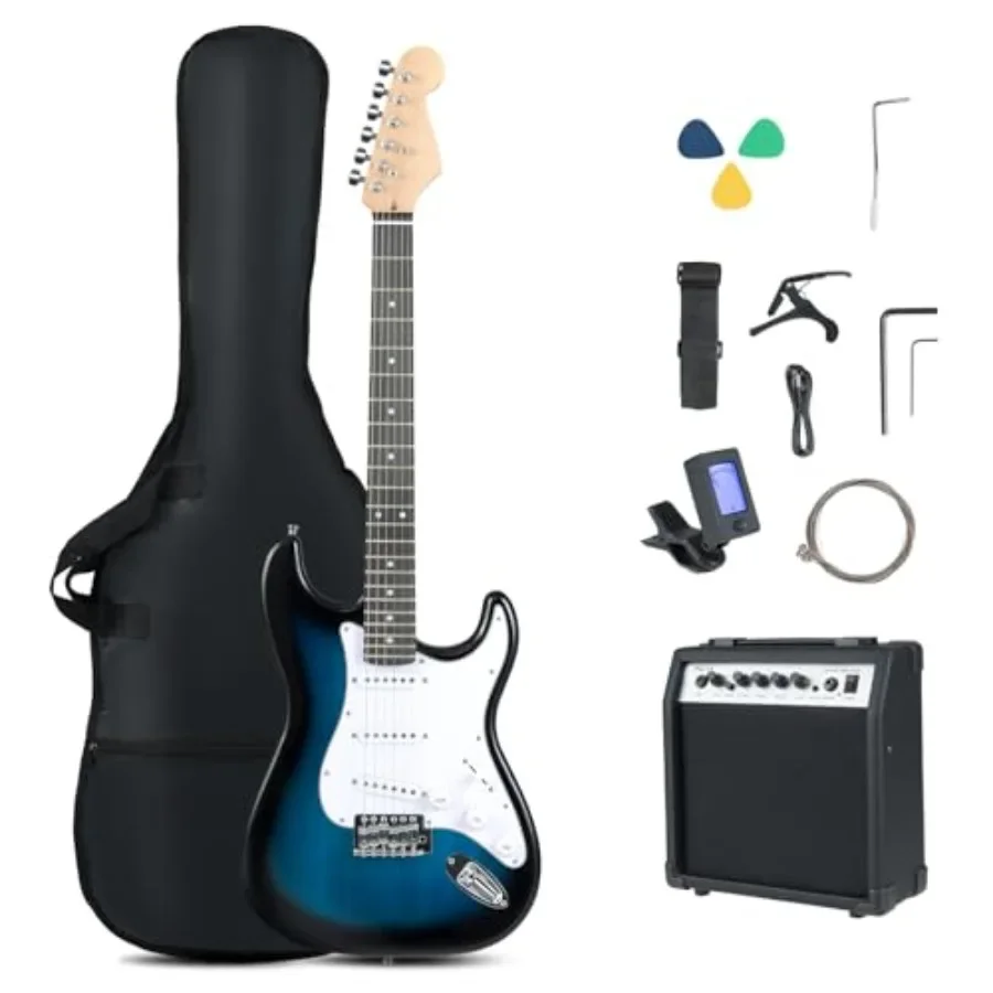 Beginner electric bass guitar kit for practice and performance: 39-inch blue bass with SSS pickups, AMP, gig bag, strap, digita
Beginner electric bass guitar kit for practice and performance: 39-inch blue bass with SSS pickups, AMP, gig bag, strap, digita