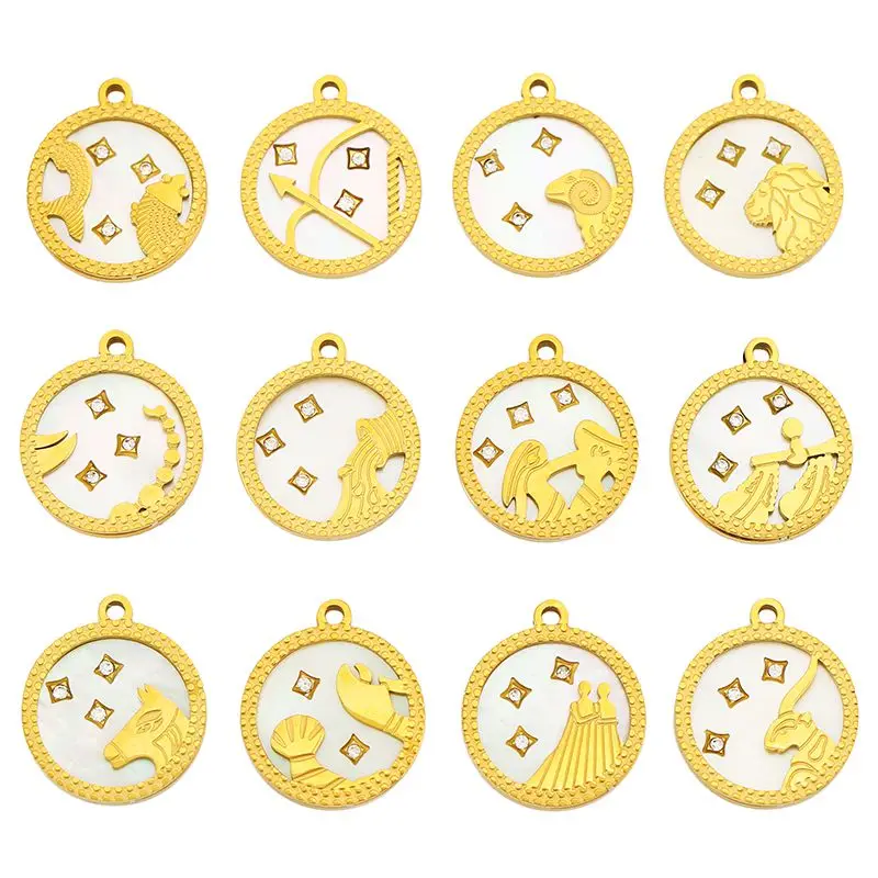 2pcs Stainless Steel Round Inlay Natural Shell Zircon 12 Constellations Charms Pendant for Women Earring Necklace Jewelry Making
2pcs Stainless Steel Round Inlay Natural Shell Zircon 12 Constellations Charms Pendant for Women Earring Necklace Jewelry Making