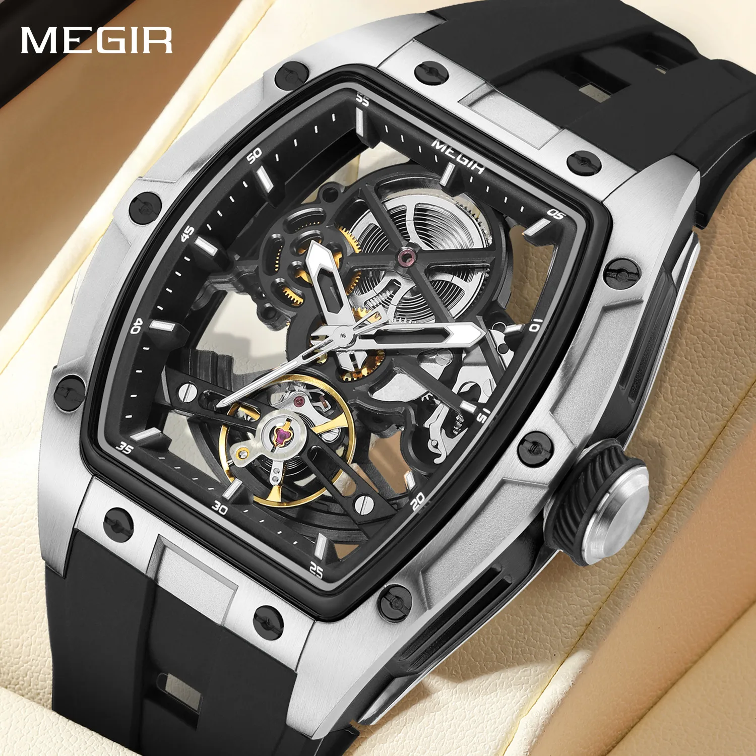 MEGIR 42 мм Tonneau механические мужские часы водостойкие светящиеся скелетонизированные циферблаты автоматические наручные часы стальной корпус подарок для мужчины Reloj
MEGIR 42 мм Tonneau механические мужские часы водостойкие светящиеся скелетонизированные циферблаты автоматические наручные часы стальной корпус подарок для мужчины Reloj