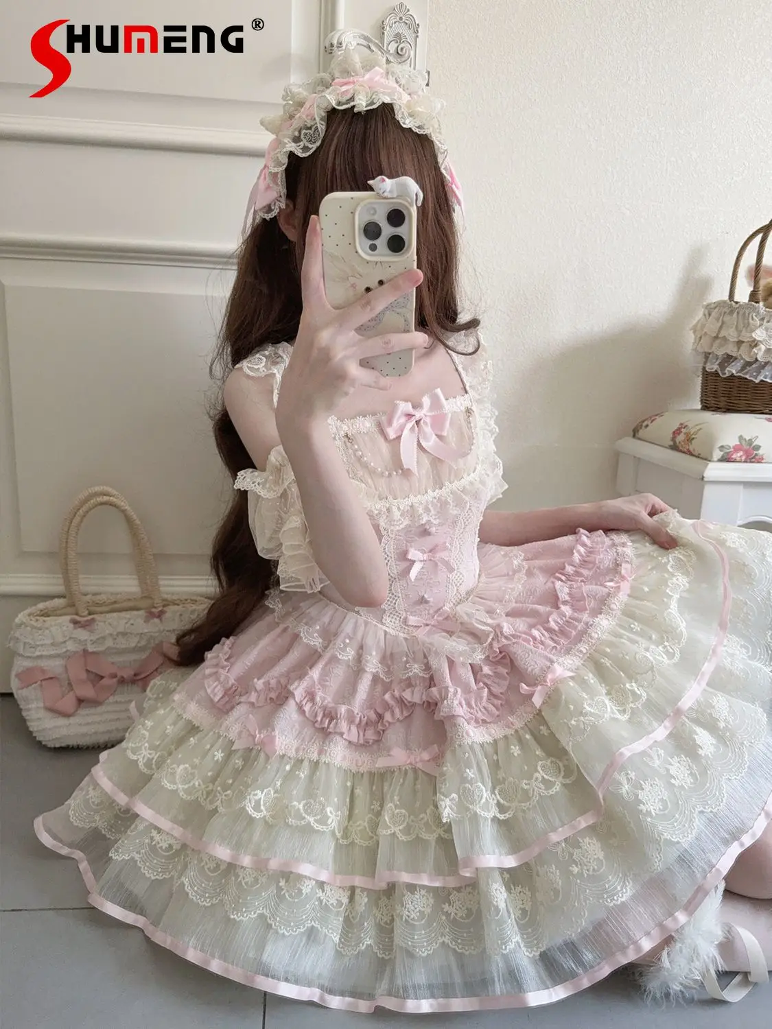 Sweet Elegant Ballet Princess JSK Dress Square Neck Flying Sleeves Lace Splicing Bow High Waist Kawaii Lolita Short Dress Women
Sweet Elegant Ballet Princess JSK Dress Square Neck Flying Sleeves Lace Splicing Bow High Waist Kawaii Lolita Short Dress Women