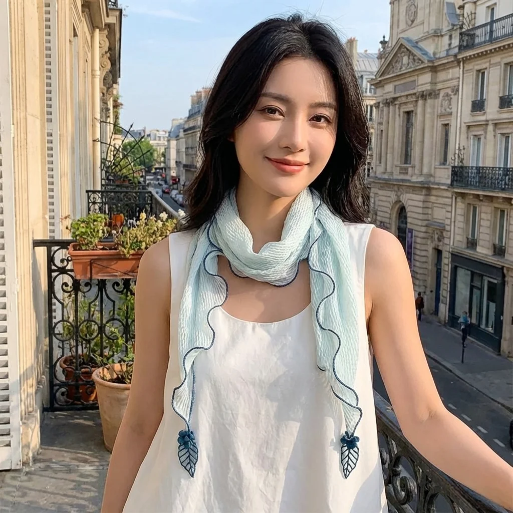 New Solid Color Crushed Silk Scarf Leaf Pendant Wrinkled Silk Small Neckerchief Frilled Edge Artistic Design Thin Pleated Scarf
New Solid Color Crushed Silk Scarf Leaf Pendant Wrinkled Silk Small Neckerchief Frilled Edge Artistic Design Thin Pleated Scarf