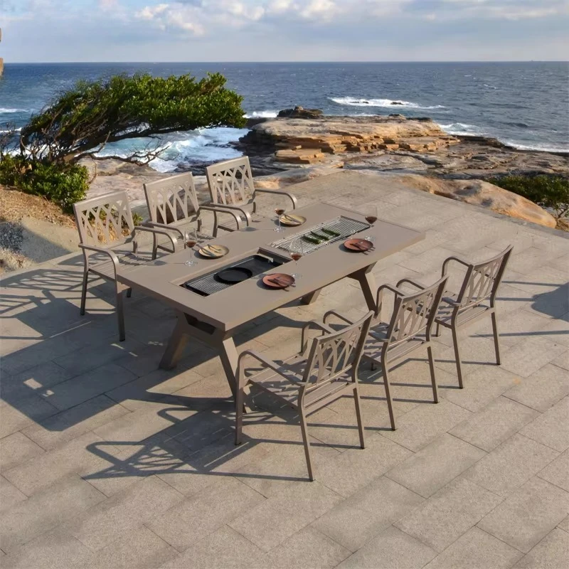 Outdoor Barbecue Round Table Courtyard Garden Waterproof And Sunscreen Aluminum Alloy Dining Table And Chair
Outdoor Barbecue Round Table Courtyard Garden Waterproof And Sunscreen Aluminum Alloy Dining Table And Chair