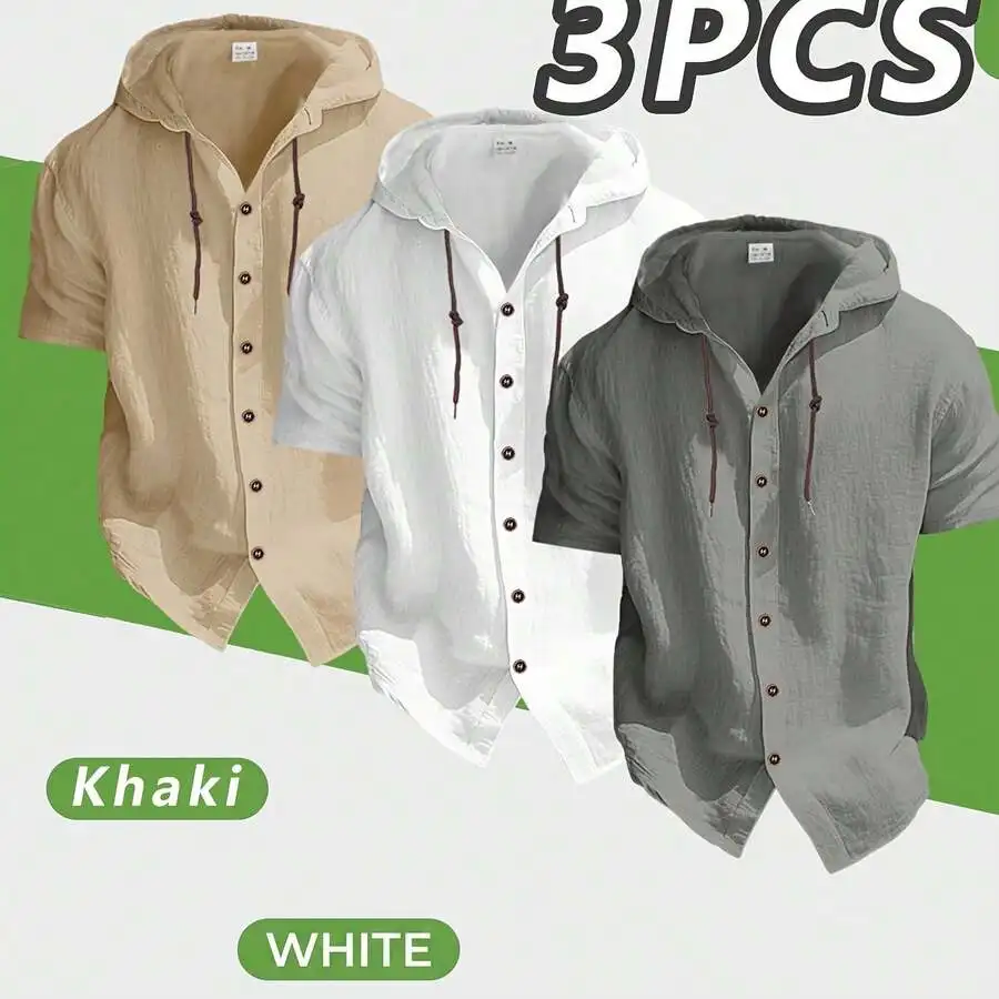 3PCS Mens Linen Hooded Short Sleeve Button Up Shirts Casual Summer Tops
3PCS Mens Linen Hooded Short Sleeve Button Up Shirts Casual Summer Tops