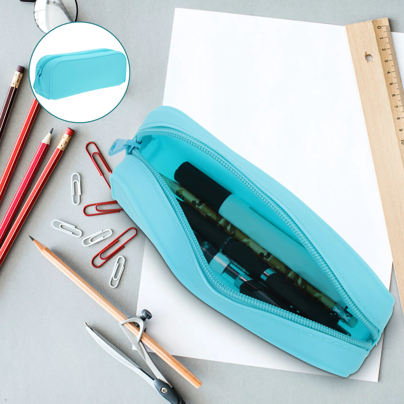 Silicone Pencil Case Aesthetic Small Thin Bag Capacious Portable Storage for College Students Sky Blue Washable Zipper
Silicone Pencil Case Aesthetic Small Thin Bag Capacious Portable Storage for College Students Sky Blue Washable Zipper