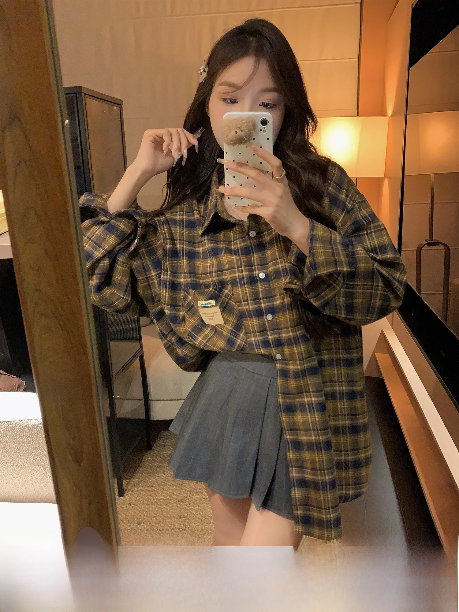 Original Retro Casual Loose Plaid Women's irt DDXZ Evening Design Sense Versatile irt Jaet Korean Sle Polyester Fiber
Original Retro Casual Loose Plaid Women's irt DDXZ Evening Design Sense Versatile irt Jaet Korean Sle Polyester Fiber