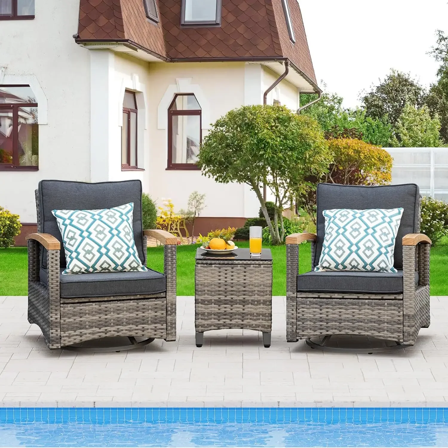 3/6 Pieces Outdoor Swivel Rocker, Patio Furniture Bistro Set with 360° Wood Armrests Swivel Rocking Chairs and Side Table
3/6 Pieces Outdoor Swivel Rocker, Patio Furniture Bistro Set with 360° Wood Armrests Swivel Rocking Chairs and Side Table