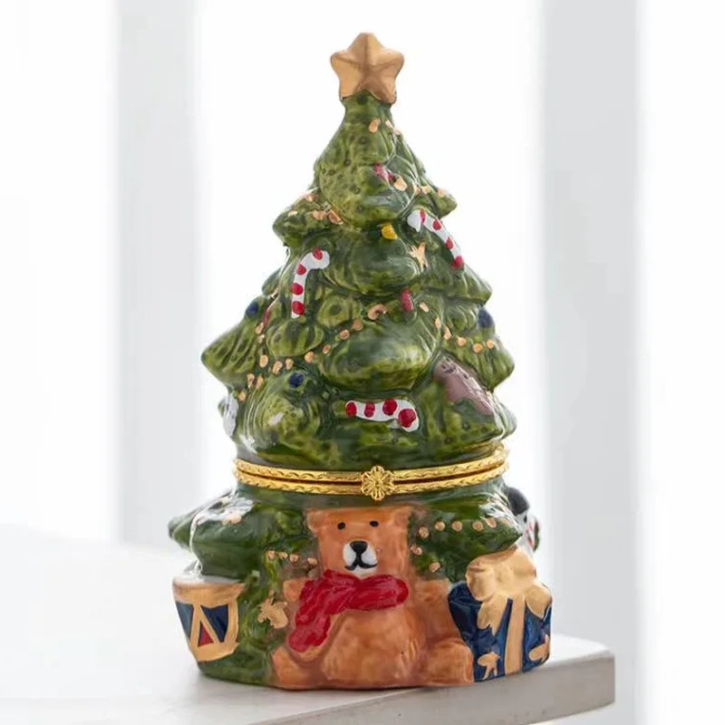 Christmas Tree Ceramic Trinket Box with Bear Mini Jewelry Storage Case Cute Xmas Decor Ring Necklace Earring Holder Gift
Christmas Tree Ceramic Trinket Box with Bear Mini Jewelry Storage Case Cute Xmas Decor Ring Necklace Earring Holder Gift