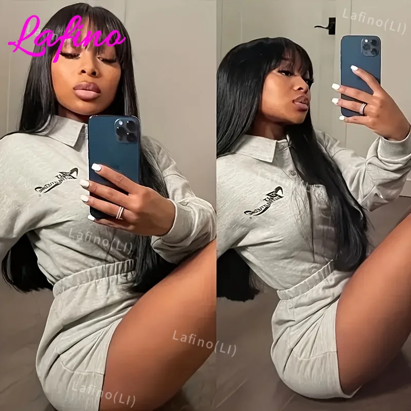 Straight Human Hair Wigs With Bangs 1b Black Wig Not Lace Natural Color Full Machine Wig From Brazilian Original 3x1 Lace Wigs
Straight Human Hair Wigs With Bangs 1b Black Wig Not Lace Natural Color Full Machine Wig From Brazilian Original 3x1 Lace Wigs