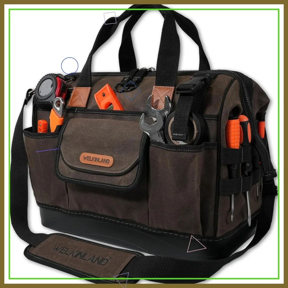 45-Pocket Heavy-Duty Tool Bag, 16-Inch Hard-Bottom Waxed Canvas for Electrician HVAC Technician Tools
45-Pocket Heavy-Duty Tool Bag, 16-Inch Hard-Bottom Waxed Canvas for Electrician HVAC Technician Tools