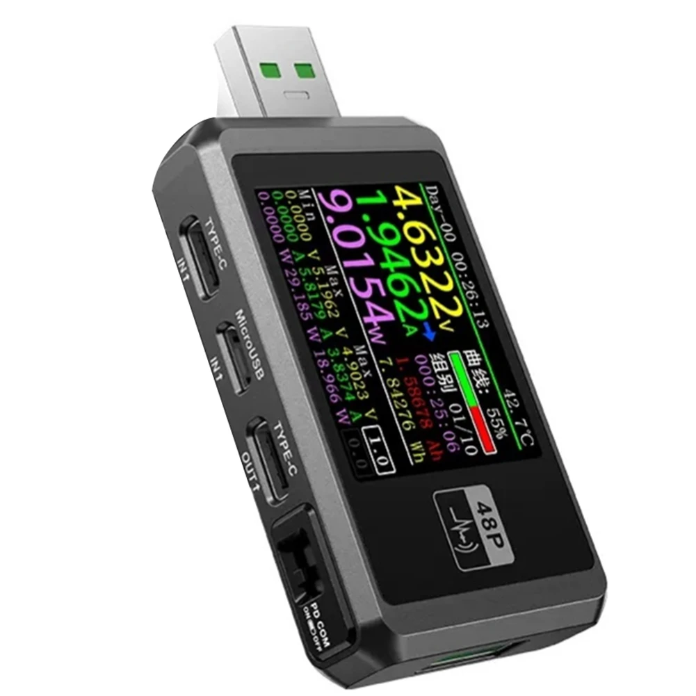A07I FNB48P USB-тестер, вольтметр, тестер емкости аккумулятора триггера обнаружения TYPE-C FNB48P Версия без Bluetooth (черный)
A07I FNB48P USB-тестер, вольтметр, тестер емкости аккумулятора триггера обнаружения TYPE-C FNB48P Версия без Bluetooth (черный)