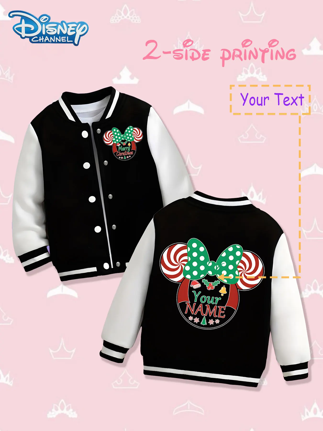 MINISO Disney Christmas Minnie Bow Girls Baseball Jacket - Double-sided holiday print, warm and fashionable in autumn and winter
MINISO Disney Christmas Minnie Bow Girls Baseball Jacket - Double-sided holiday print, warm and fashionable in autumn and winter