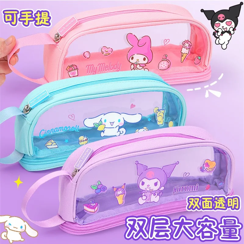 Cute Kuromi and My Melody Double-Layer Stationery Pencil Case for Students, Transparent High Capacity Pen Bag
Cute Kuromi and My Melody Double-Layer Stationery Pencil Case for Students, Transparent High Capacity Pen Bag