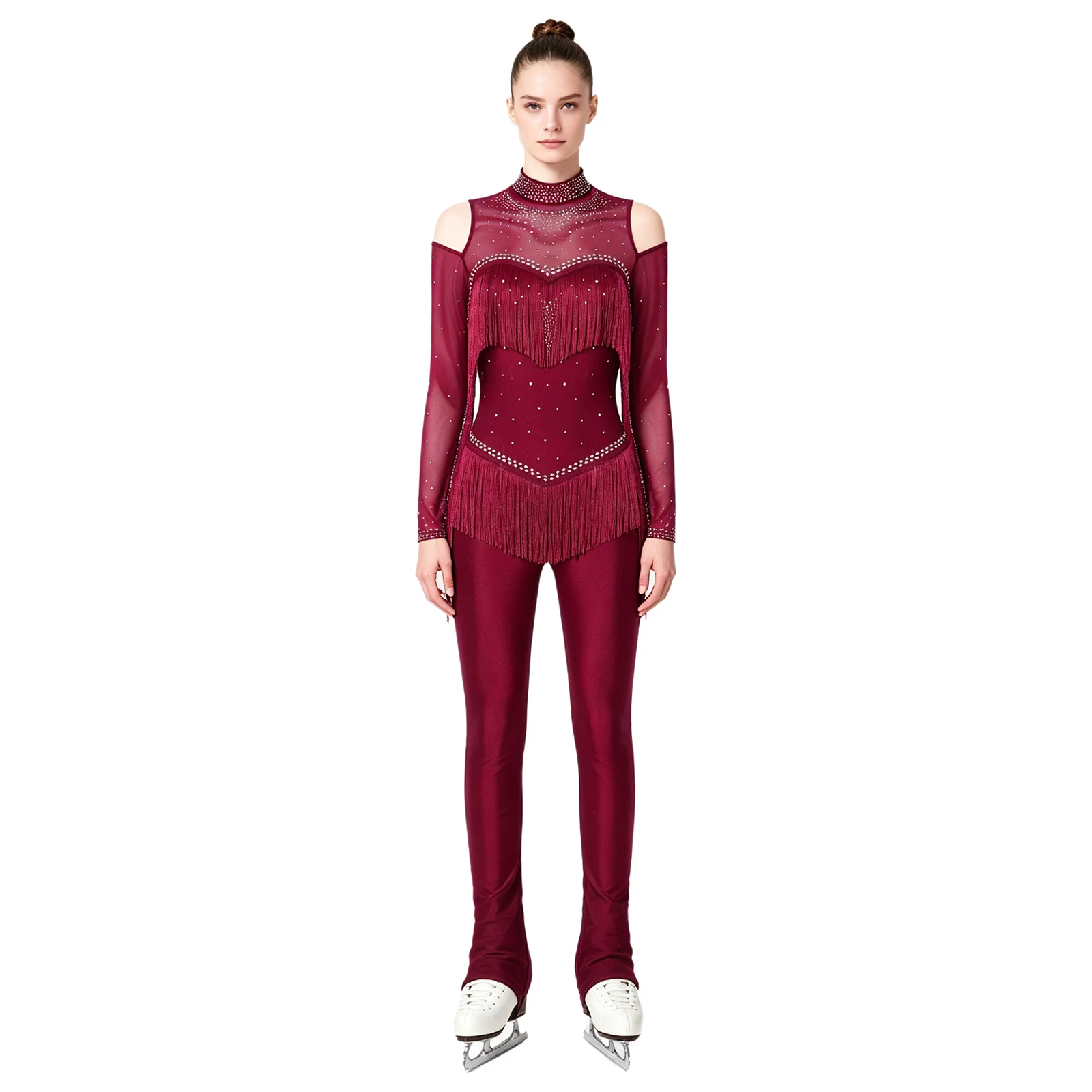Women Figure Skating Performance Costume Long Sleeve Tassel Rhinestone Mesh Ballet Gymnastics Acrobatics Latin Cha-cha Jumpsuit
Women Figure Skating Performance Costume Long Sleeve Tassel Rhinestone Mesh Ballet Gymnastics Acrobatics Latin Cha-cha Jumpsuit