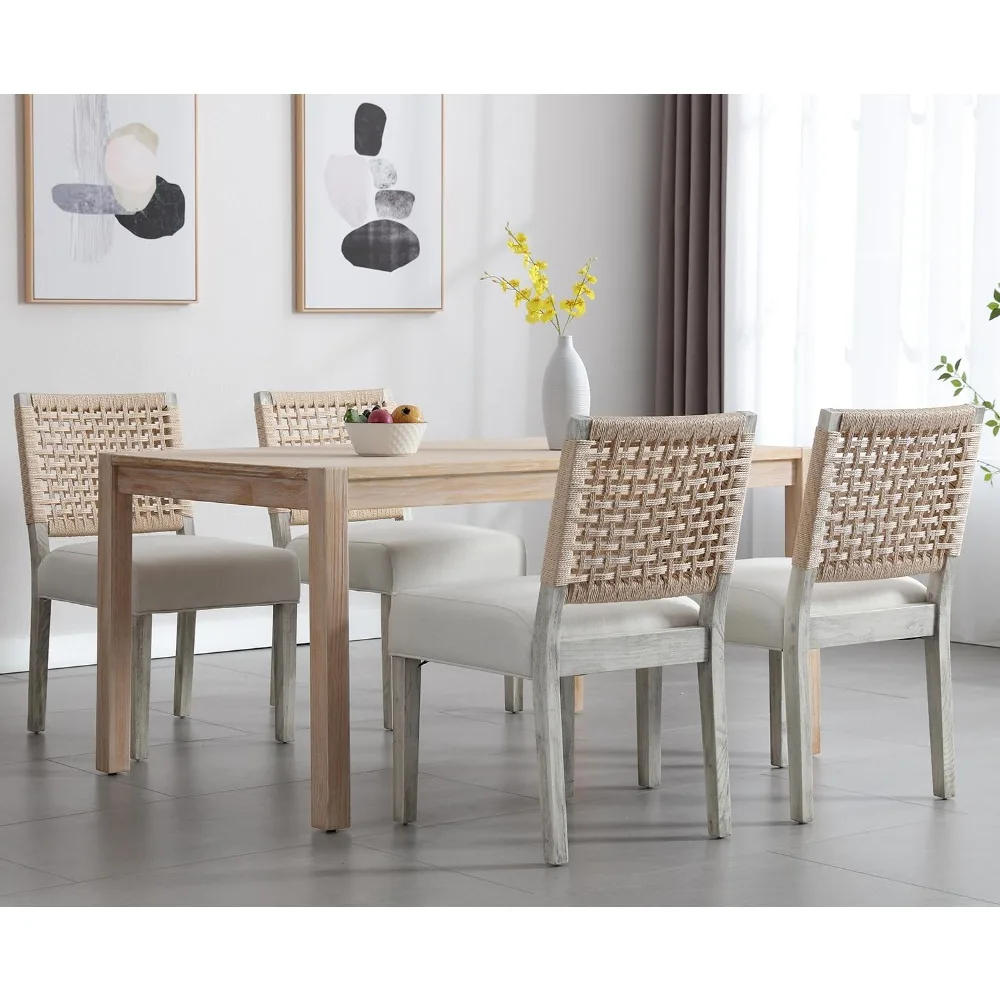 Modern Farmhouse Dining Chairs Set of 4, Rustic Kitchen Chairs with Linen Fabric Seat and Woven Backrest, Vintage Accent Chairs
Modern Farmhouse Dining Chairs Set of 4, Rustic Kitchen Chairs with Linen Fabric Seat and Woven Backrest, Vintage Accent Chairs