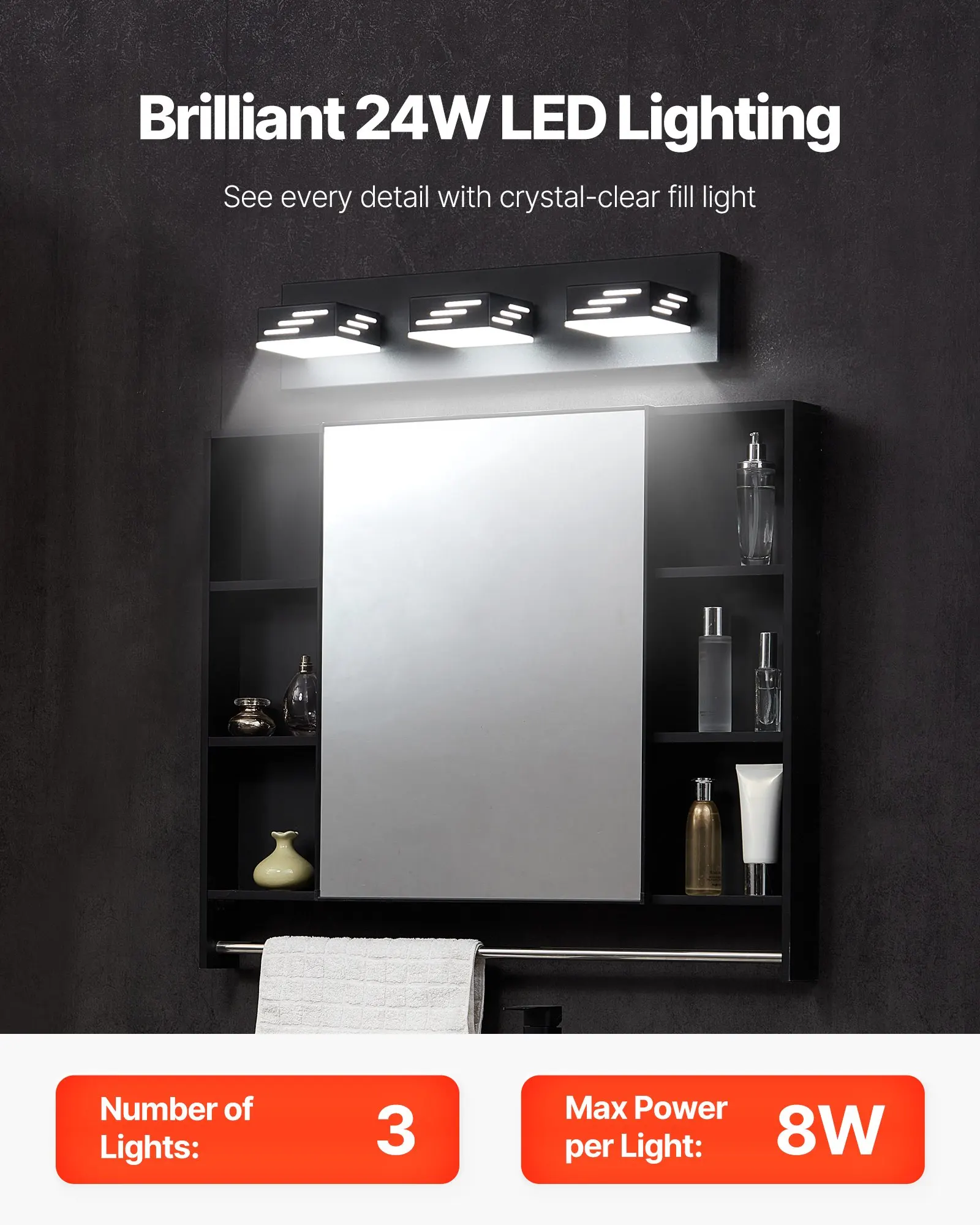 3-Light LED Modern Vanity Light Fixtures, 19.69-Inch, Black Finish Bathroom Wall Lighting Fixture Over Mirror, With IP44 Waterproof, For Bathroom, Living Room, Bedroom, Hallway, Cool White 6000K
3-Light LED Modern Vanity Light Fixtures, 19.69-Inch, Black Finish Bathroom Wall Lighting Fixture Over Mirror, With IP44 Waterproof, For Bathroom, Living Room, Bedroom, Hallway, Cool White 6000K