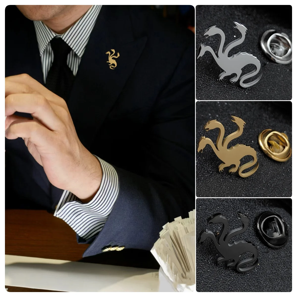 Vintage Three Headed Dragon Animal Brooch, Gold Plated Black Men's Stainless Steel Pin, Badge Accessories, Boyfriend Gift
Vintage Three Headed Dragon Animal Brooch, Gold Plated Black Men's Stainless Steel Pin, Badge Accessories, Boyfriend Gift