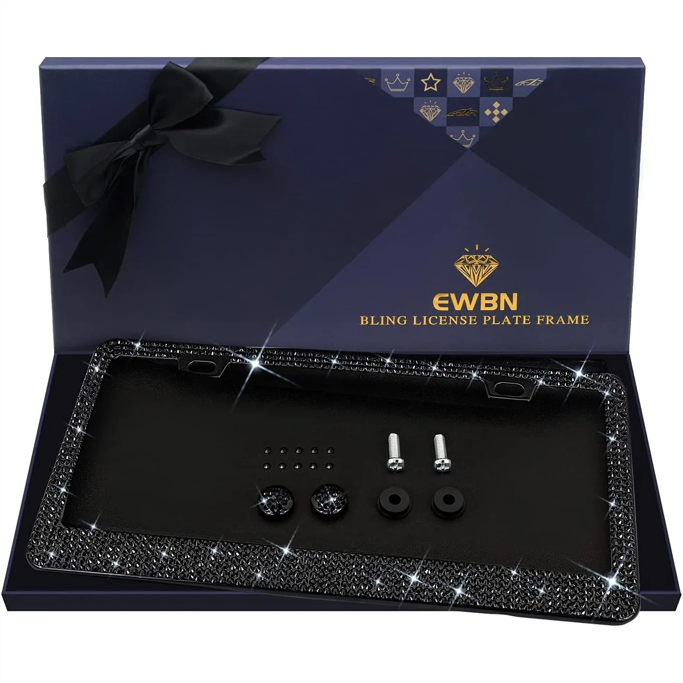 Rhinestone License Plate Frame with 1200+ Black Glass Crystals, Stainless Steel Sparkly Design for Women - Premium Gift Box
Rhinestone License Plate Frame with 1200+ Black Glass Crystals, Stainless Steel Sparkly Design for Women - Premium Gift Box