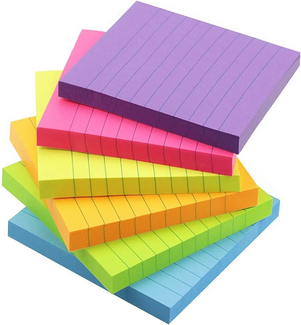 6 Pack Bright Color Lined Sticky Notes, 3x3 Inches, 100 Sheets Per Pad
6 Pack Bright Color Lined Sticky Notes, 3x3 Inches, 100 Sheets Per Pad