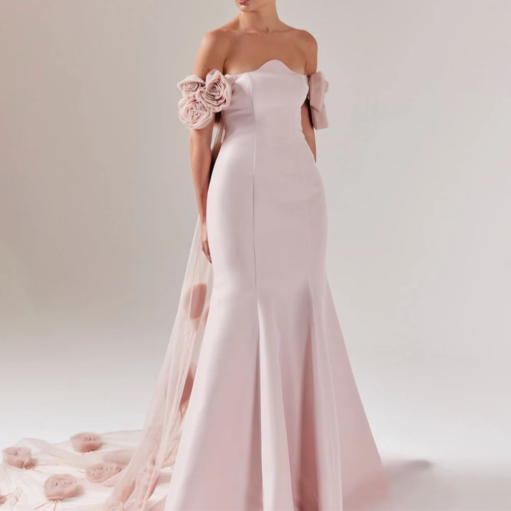 Customized Modern Panel Train Flowers Pleats Off The Shoulder Strapless Evening Dress Graceful Mermaid Jersey Pink Party Dress
Customized Modern Panel Train Flowers Pleats Off The Shoulder Strapless Evening Dress Graceful Mermaid Jersey Pink Party Dress