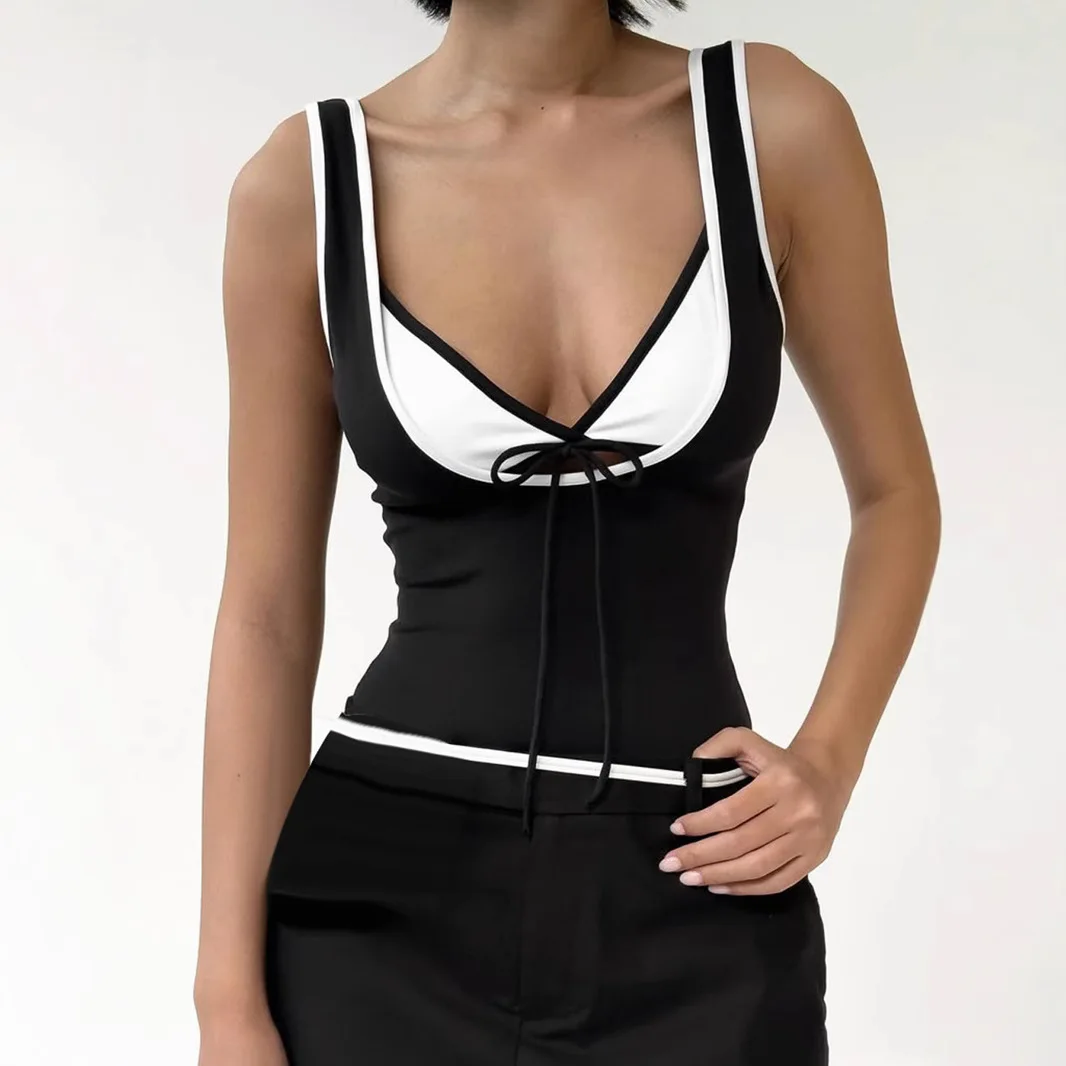 Sporty Style Contrast Color Fake Two-piece Vest U-shaped Beautiful Back Lace-up Sexy Short Camisole Top
Sporty Style Contrast Color Fake Two-piece Vest U-shaped Beautiful Back Lace-up Sexy Short Camisole Top