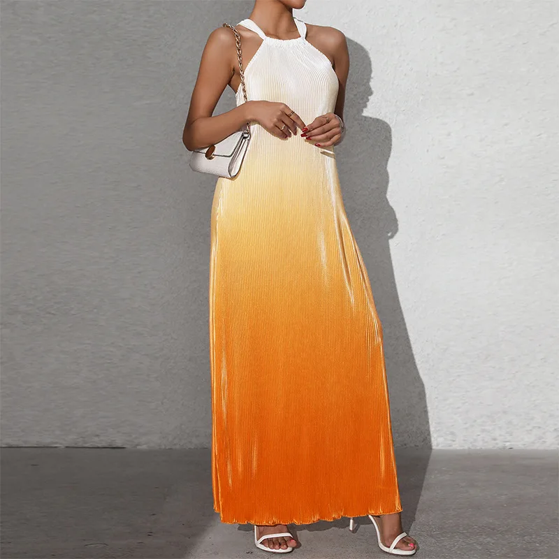 Summer Gradient Sleeveless Suspender A-line Long Skirt Pullover Fashion Sexy Backless Neck Halter Women's Dress
Summer Gradient Sleeveless Suspender A-line Long Skirt Pullover Fashion Sexy Backless Neck Halter Women's Dress