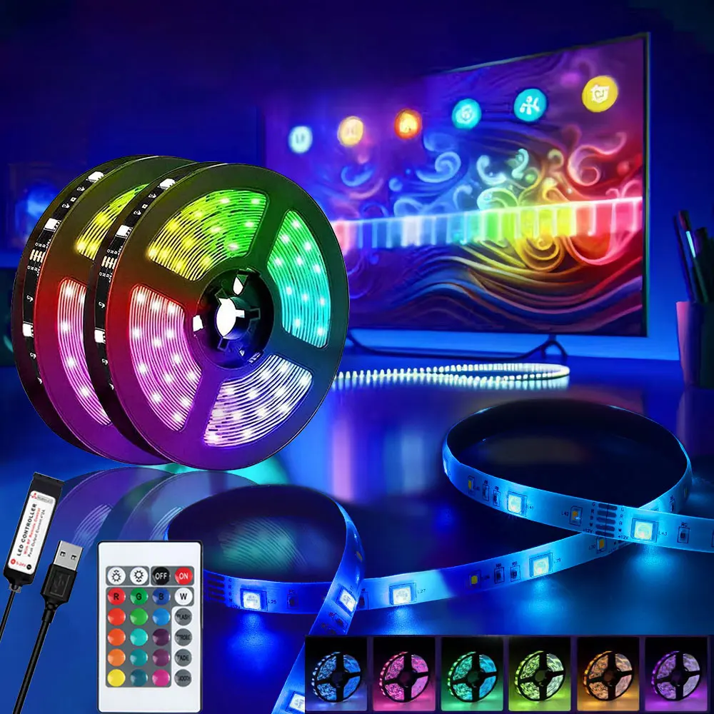 RGB LED Strip Lights DC 5V Strip Lights 24Keys Control Flexible Ribbon Color Change RGB Lamp Tape for Room Decoration
RGB LED Strip Lights DC 5V Strip Lights 24Keys Control Flexible Ribbon Color Change RGB Lamp Tape for Room Decoration
