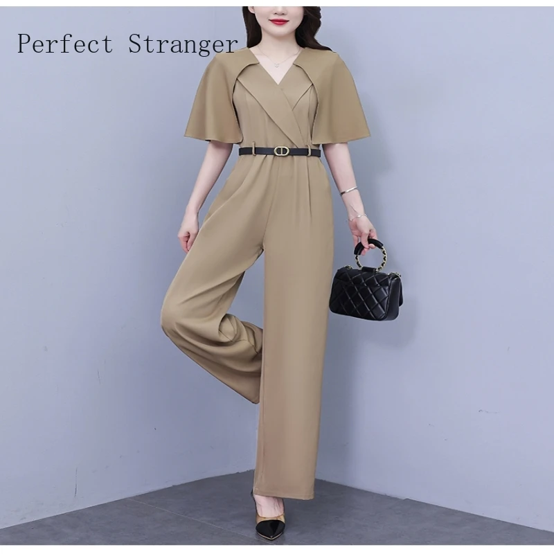 Elegant Short Sleeve V Neck Jumpsuit for Women Bohemian Solid Color Loose Long Wide Leg Pants Travel Party 2025 Summer With Belt
Elegant Short Sleeve V Neck Jumpsuit for Women Bohemian Solid Color Loose Long Wide Leg Pants Travel Party 2025 Summer With Belt